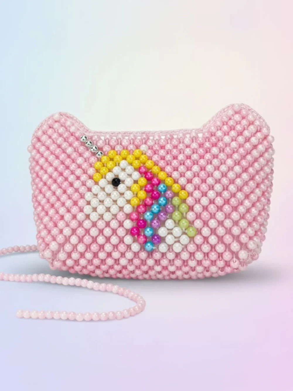 Girls Light Pink Unicorn Purse with Florida Beading